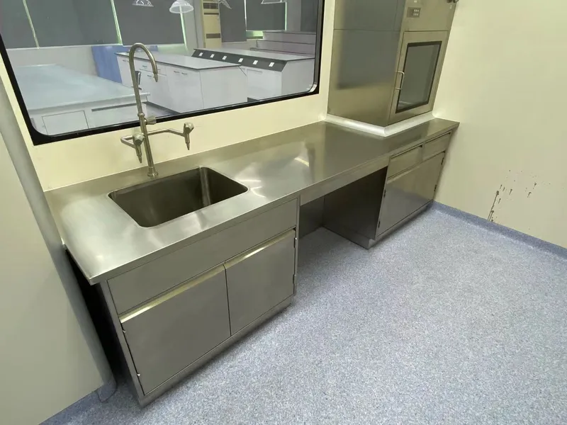 Mesas de aço inoxidável de laboratório com pia