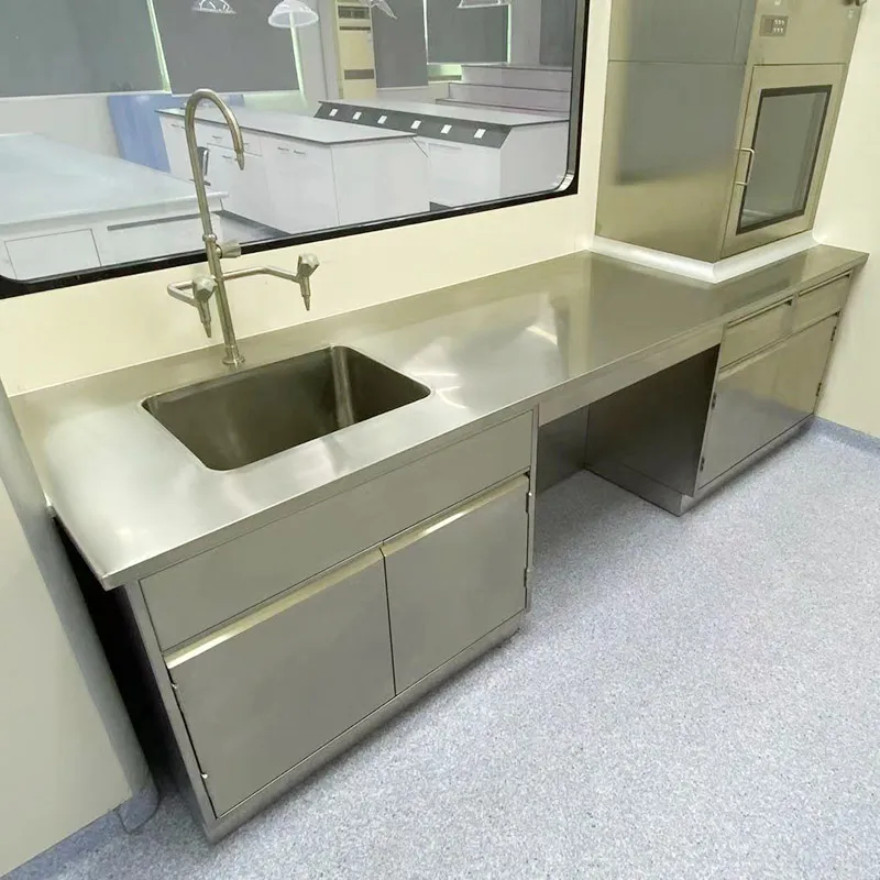 Mesas de aço inoxidável de laboratório com pia
