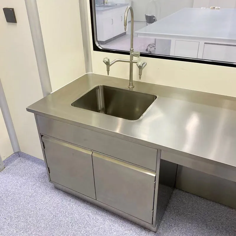 Mesas de aço inoxidável de laboratório com pia